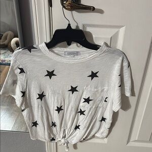 Olivaceous White and Black Crop Tie Front Tee